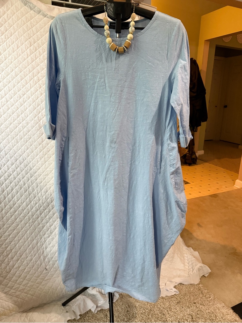 Celmia Collection Flowy Gray Blue Midi Shift Dress